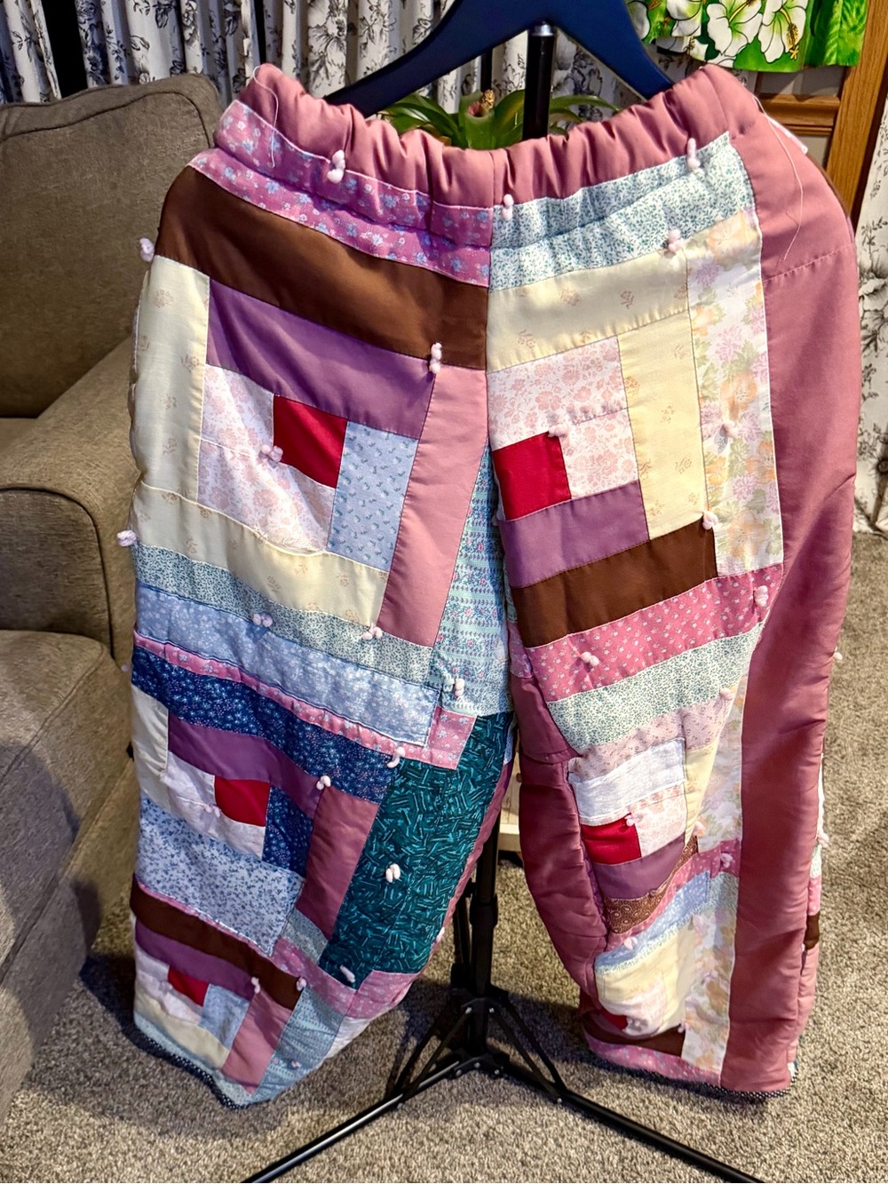 Handmade Patchwork Pink & Multicolor Quilted Pants